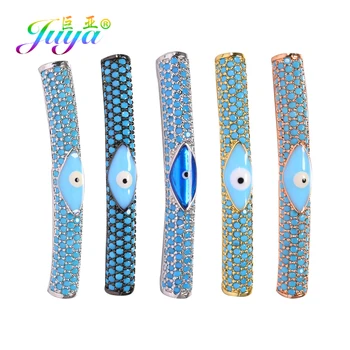

Juya DIY Gem Stones Paved Hollow Enamel Greek Evil Eye Curved Tube Beads For Needlework Natural Stones Beadwork Jewelry Making