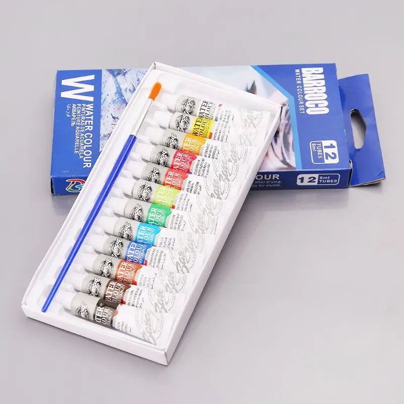

12 Colors Tubes 6ml Paint Tube Drawing Painting Watercolor Pigment Set With Brush Art Supplies U4LD