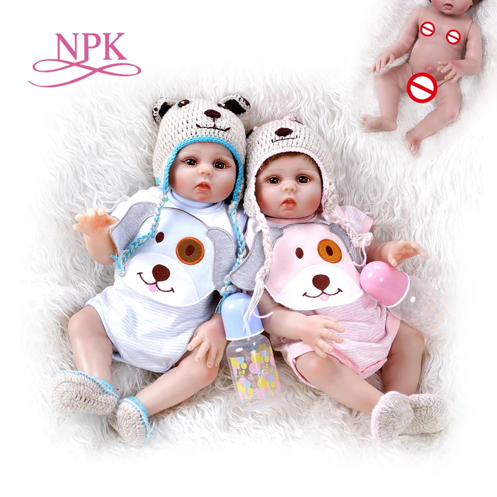 NPK 48 см 18 дюймов bebe Кукла reborn baby Сладкий Близнецы розовый и синий полный тело Мягкая силиконовая Мягкая кукла для малышей игрушка для ванны Anatom