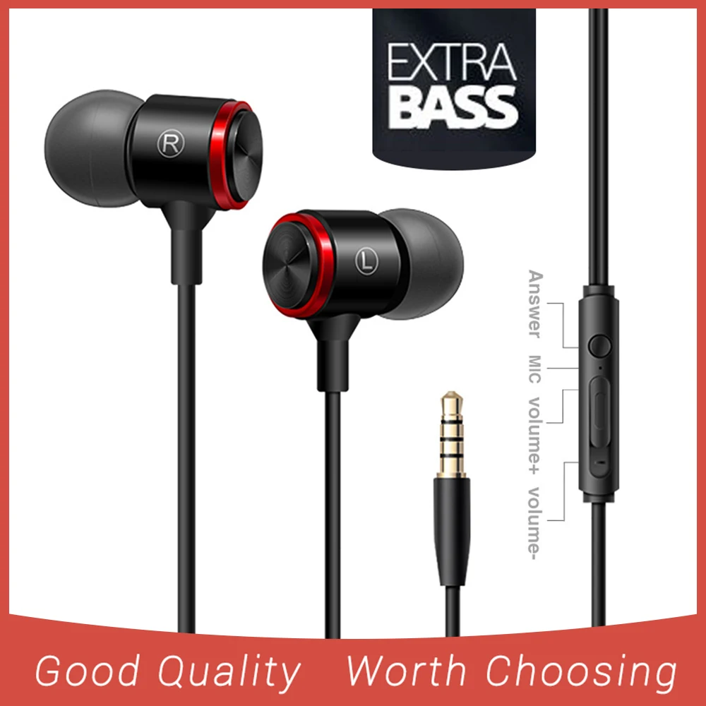 

Wired Headset Stereo Bass Headphone 3.5MM Wired Earphones Metal HIFI Earpiece with MIC for Xiaomi Samsung Huawei Phones E17