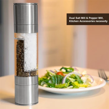 

2 IN 1 Spice and Pepper Shakers Premium Salt Shaker Spice Jars Stainless Steel Pepper Grinder Mill Salero Cooking Tool