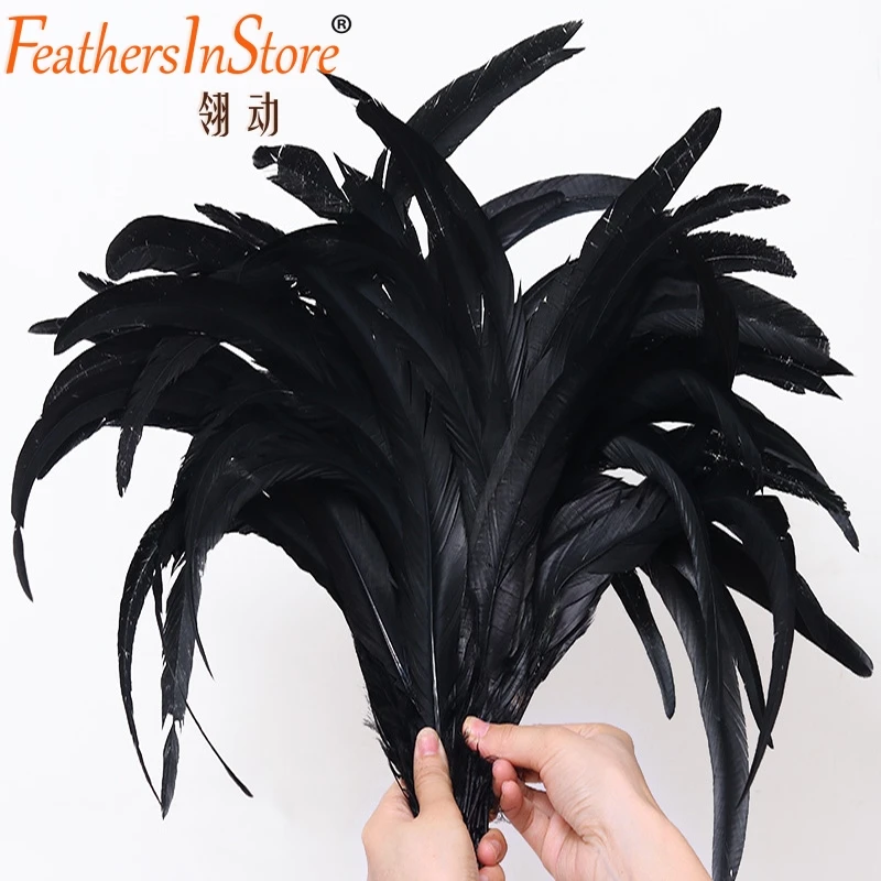 100 шт 14-16 дюймов окрашенный натуральный петух перо coque хвост перья 35-40 см для карнавала художественные аксессуары - Цвет: black