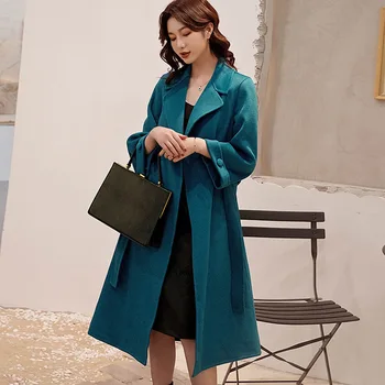 

Loose Long-Sleeved Wool Coat 2020 Autumn Winter Warm Solid Color Coats Korean Style Elegant Long Coat With Belt ropa mujer
