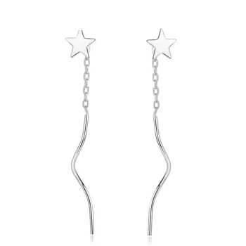 

Delicate earrings 925 sterling silver Chain creative Charm Long earrings For Women pentagonal silver Earrings Female jewelry