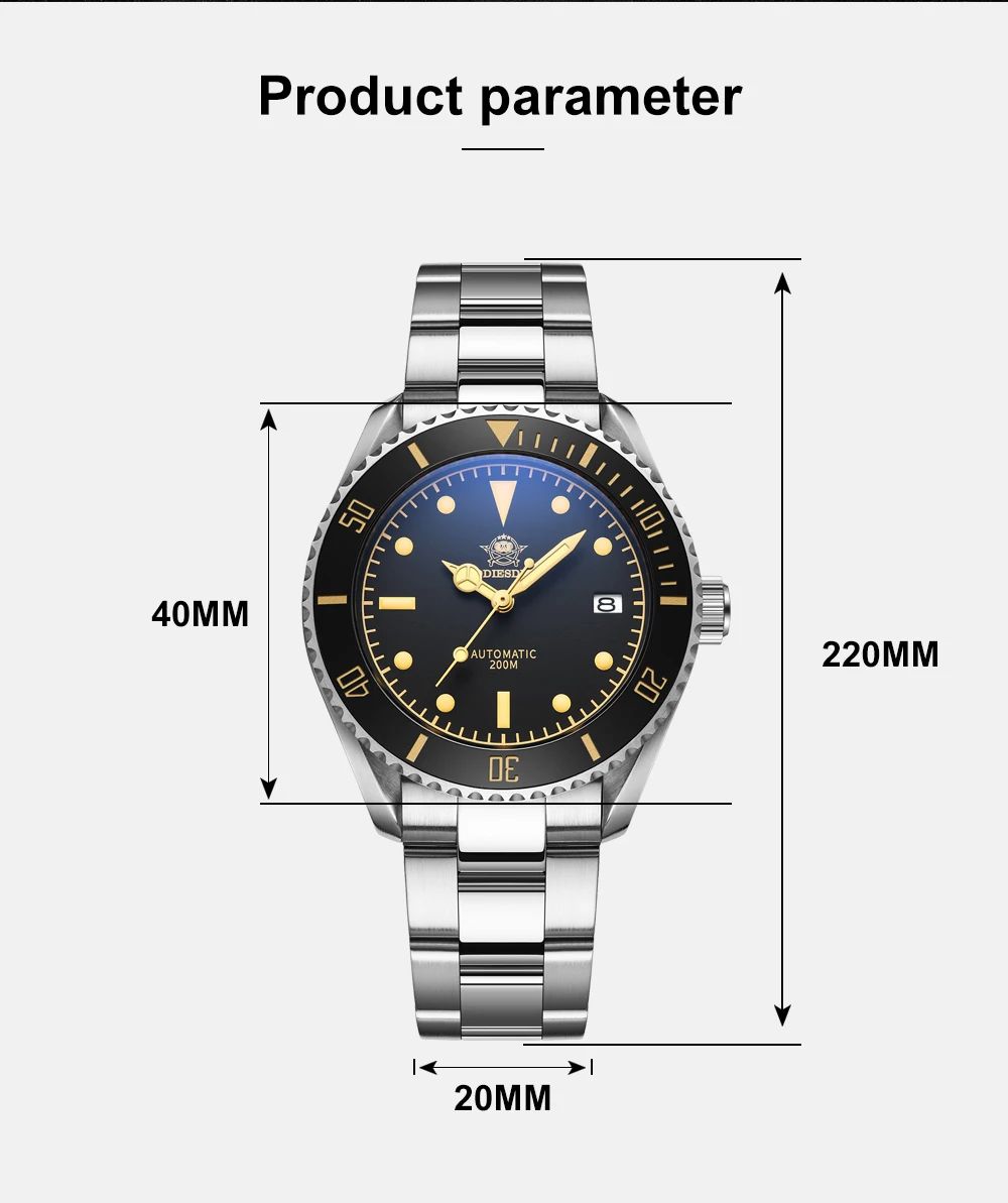 Addies Dive 2101 Men's Automatic Watch NH35 Stainless Steel Wrist Watch Black Matte Dial Super Luminous 200m Diving Watches