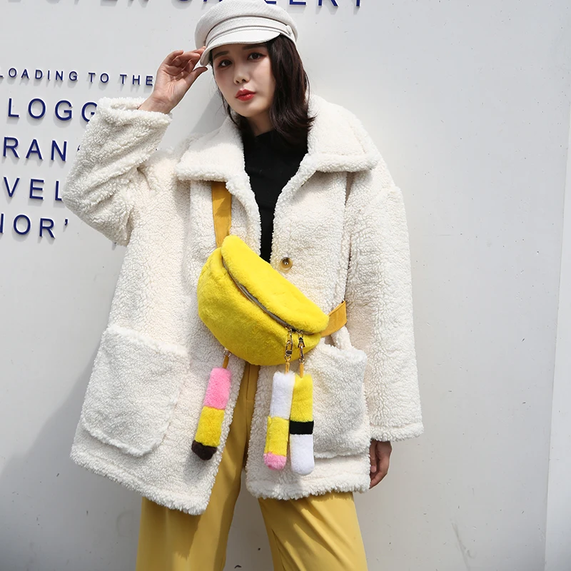 

2019 Women's Real Rex Rabbit Fur Fanny Pack Waist Bag Fluffy Warm Fur Women Walking Mountaineering Belly Band Top Quality Zipper