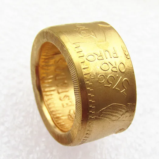 1943 Mexico Gold 50 Peso Coin Gold Plated Coin Ring Handmade In Sizes 9