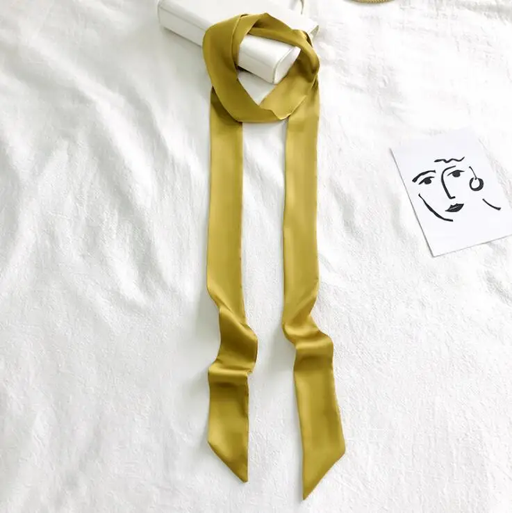 Hb5c6e9e7040342268ccf3dc4913585020 Women Narrow Long Scarf Solid Color Faux Silk Rubber Red Tie Black Bag Ribbon Headbands Choker Streamer Hair Tie Band Mallzona