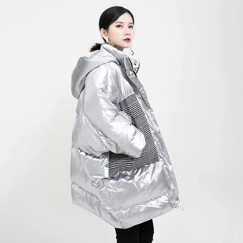 TWOTWINSTYLE, повседневные, лоскутные, клетчатые, хлопковые, для женщин, с капюшоном, воротник, длинный рукав, рукав летучая мышь, женские парки,, модная одежда