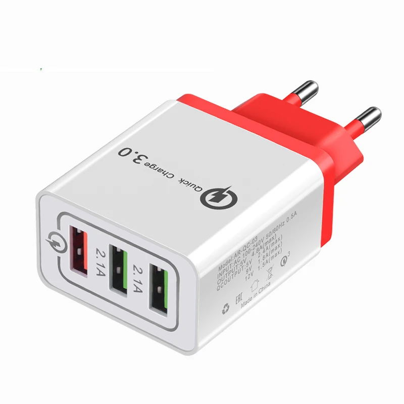 3 порта USB зарядное устройство для мобильного телефона Быстрая зарядка QC 3,0 Быстрая зарядка настенное зарядное устройство EU переходник для iPhone huawei Xiaomi samsung - Тип штекера: Red Charger