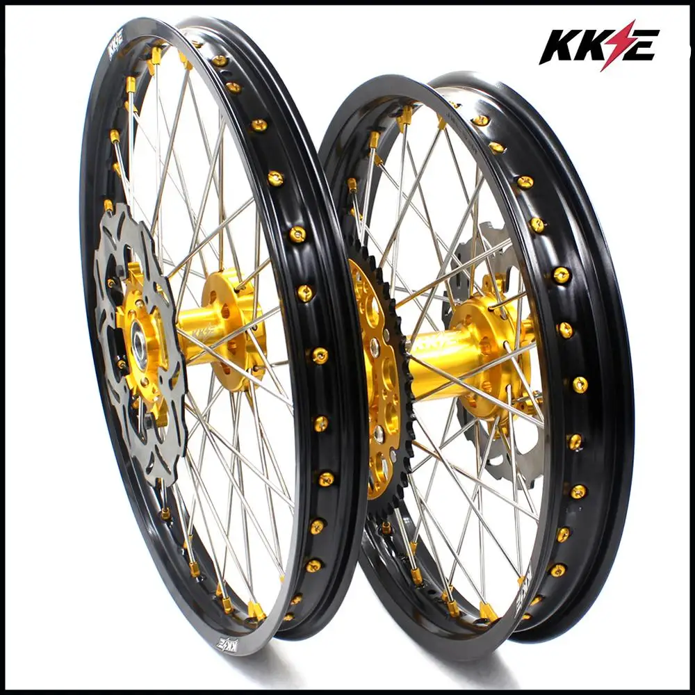 KKE полный комплект колес 21/19 для SUZUKI RM125 2001-2007 RM250 2001-2008 Золотой ниппель передний диск 250 мм