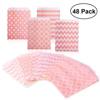 

48pcs Striped Polka Dot Chevron Wedding Candy Bar Bags Party Gift Bags Paper Bag