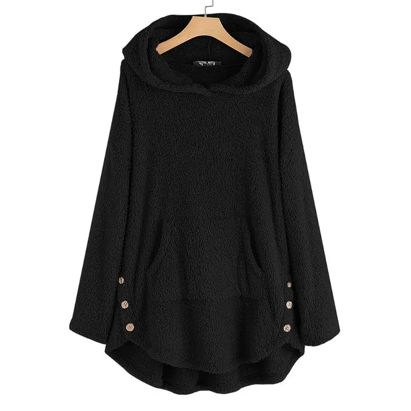 

2019 Women Autumn Sweatshirts Hooded Fleece Casual Hoodies Fluffy Pullover Front Pocket Long Sleeve Jumper Robe Tops D0UD