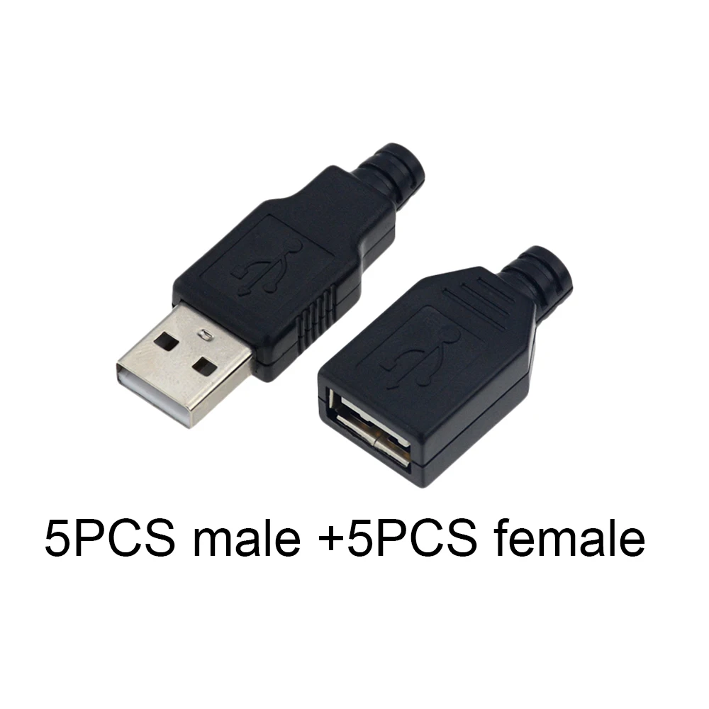 10 шт. Тип A входящий штекер и муфтовый стыковочный USB 4 Pin разъем с черной Пластик крышка Тип-который нужно собрать своими руками Наборы - Цвет: 5pcs male and female