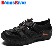 Мужские сандалии из коровьей кожи; коллекция года; Летняя обувь ручной работы; дышащая повседневная обувь; прогулочная обувь; кроссовки; Уличная обувь без шнуровки