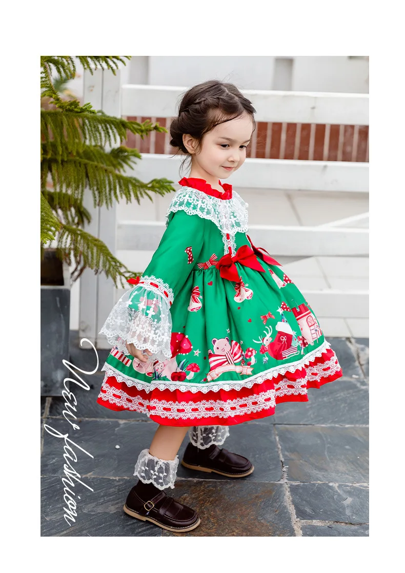 Fille espagnole robe verte de Noël robes de soirée Lolita robes moelleuses 2 pièces