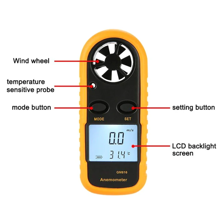 Новый мини ЖК-измеритель скорости ветра, измеритель скорости воздуха, цифровой анемометр-термометр BN99