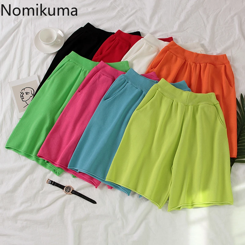 Nomikuma Летние Новые однотонные шорты с высокой талией женские повседневные