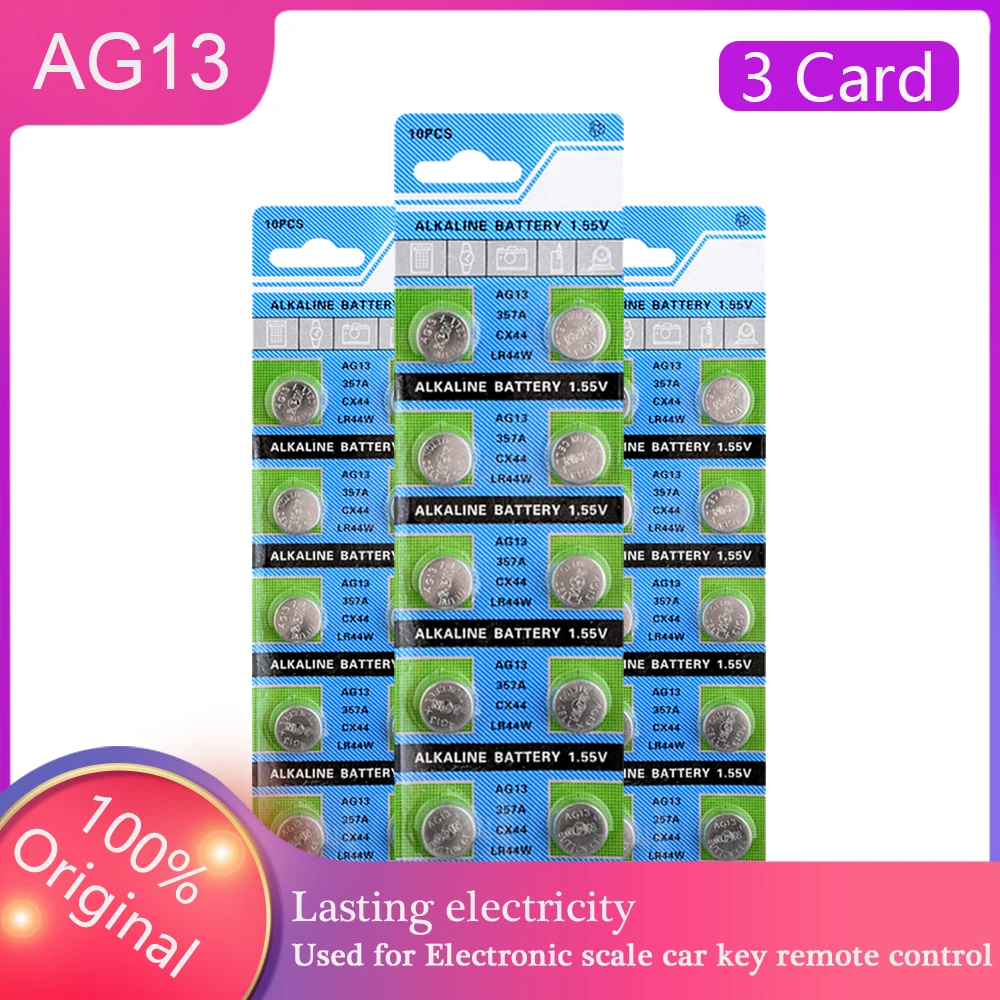 30 Uds lr44 AG13 1,5 V Pilas de botón LR44 L1154 RW82 RW42 SR1154 SP76 A76 357A SR44 alcalina pila de botón de batería reemplazar