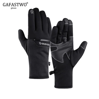 

Winter Skiing Mens Gloves Warm Ladies Touch Screen Waterproof Non-Slip Cycling Gloves Outdoor Sports Zipper Pocket Plus Velvet