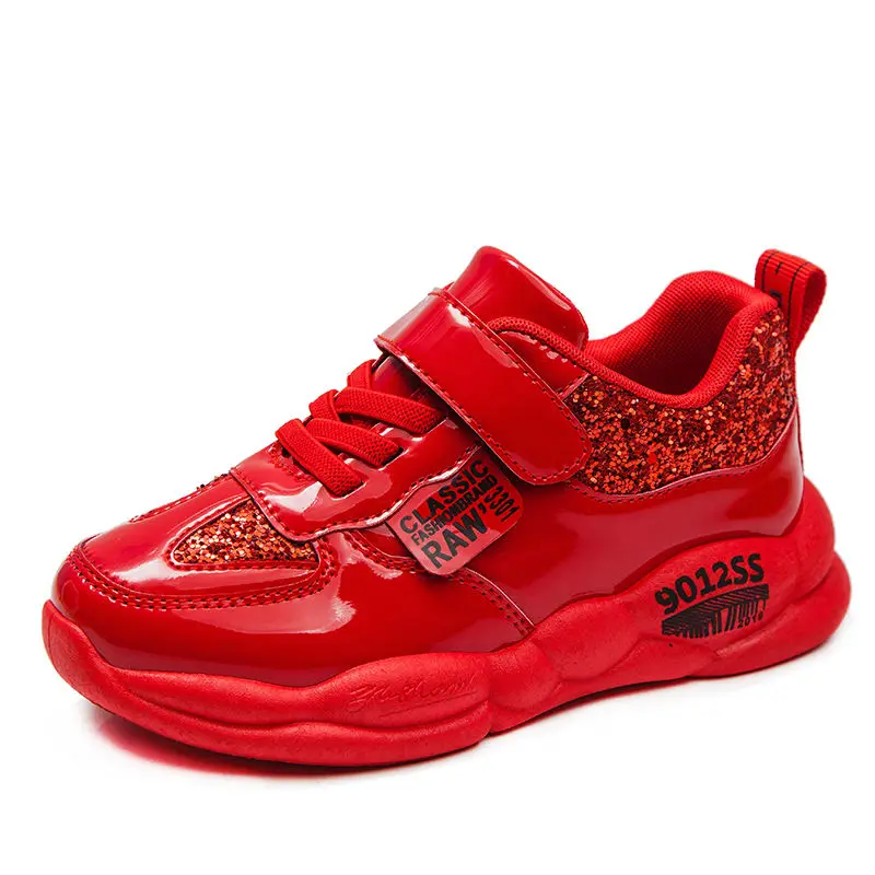 

Children's Sports Shoes Girl Red Black Fashion Trendy All-match Running Shoes Student Mesh Breathable Comfortable Casual Shoes