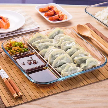 

1pc Practical Sturdy Glass Durable Transparent Food Holder Divided Dinner Tray