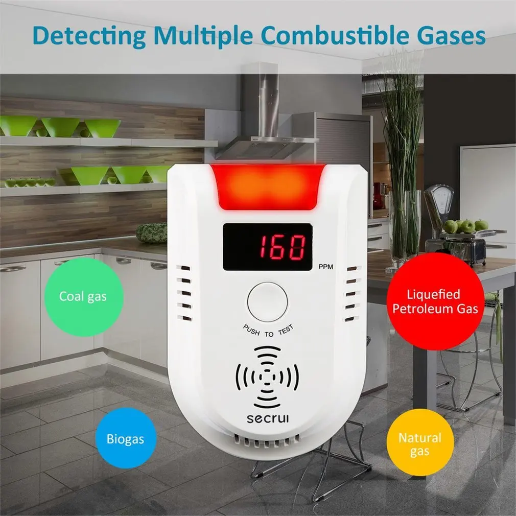 SECRUI GD13W Wireless Digital LED Display Combustible Gas Detector Independent Red LED Light Flashes For GSM PSTN