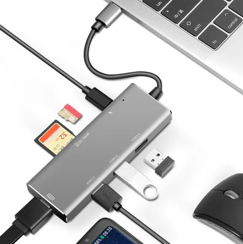 7 в 1 type C 4k HDMI 3 порта USB 3,0 концентратор TF/SD Macbook DP