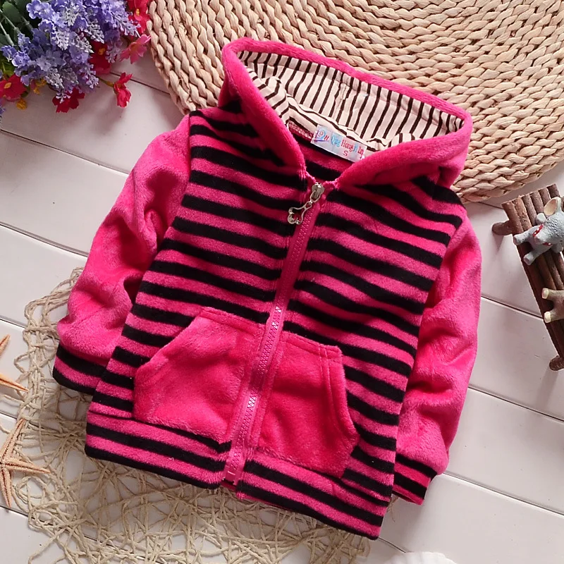 

2019 Winter New Style CHILDREN'S Jacket Baby Coat Korean-style Thick Stripes Zipper Hooded Coat Cotton-padded Clothes