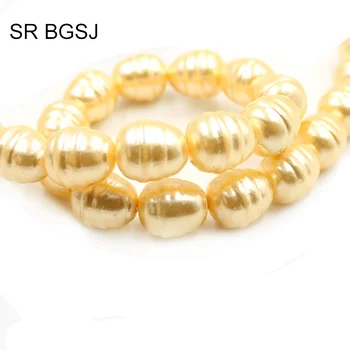 

Free Shipping BGSJ 12x15mm Olivary Gold Color South Sea Shell Pearl Loose Wholesale Beads Strand 15"