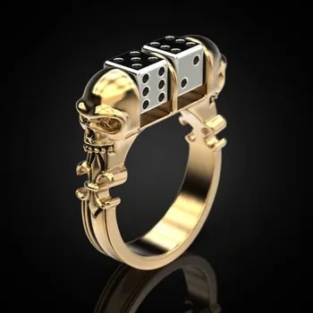 

SECRET BOY Creative Golden Two-tone Dice Hip Hop Punk Style Skull Rings for Men Personality Party Ring Birthday Gift