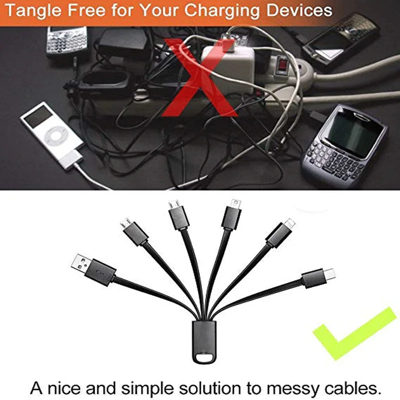 Мульти USB кабель 6 в 1 USB мульти зарядный кабель с type C Mini USB 2 Micro USB Разъемы для зарядки Сотовые телефоны, планшеты