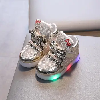 

Fashion New Spring Autumn Children Glowing Sneakers Kids Shoes Chaussure Enfant Hello Kitty Girls Shoe With LED Light 21-30