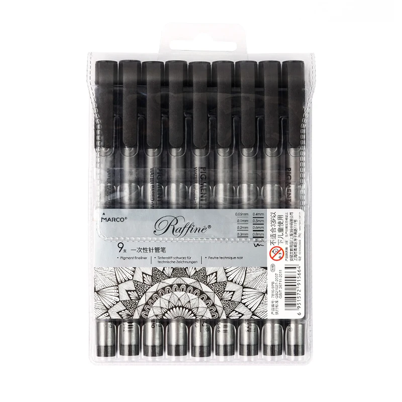 

Marco Raffine 9Pcs Needle Drawing Pen Waterproof Pigment Fineline Sketch Marker Brush Pen for Office School Writing Art Supplier