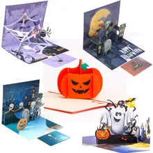Открытка на день Хэллоуина с изображением ведьмы, призрака, ободок с хэллоуинской тематикой, 3D всплывающие лазерные вырезы, вечерние Пригласительные открытки, поздравительные подарки, открытки для детей