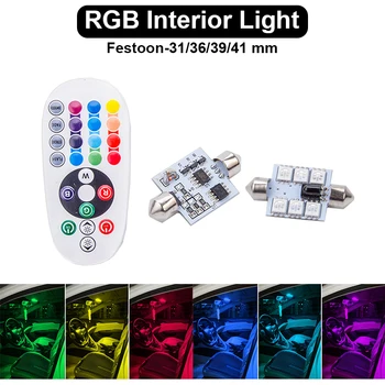 

1Set Car C5W RGB LED Dome Reading Lights With Control For Ford Focus 2 3 Fiesta Mondeo Ranger Kuga Seat Leon Festoon 36/39/41mm