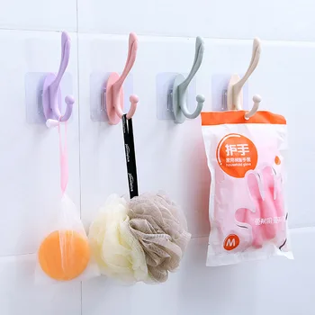 

Hot Sales Hook Kitchen Nailless Bathroom Creative Household Hat-and-coat Hook Strong Load-Bearing Door Hanging Seemless Hooks Wh