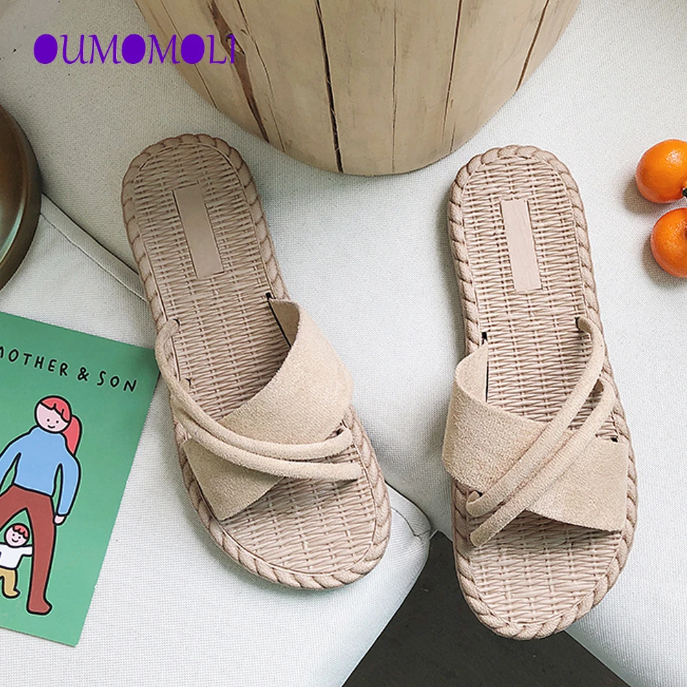 

2020 Women Brand Slippers Summer Slides Open Toe Flat Casual Shoes Leisure Sandal Female Beach Flip Flops Big Size 40 Q085