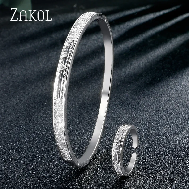 ZAKOL, высокое качество, микро инкрустация, кубический цирконий, кольцо, браслет, набор для женщин, свадьба, ужин, вечерние, ужин, платье, аксессуары, FSSP1013