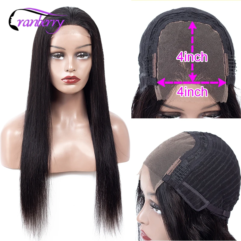 

Cranberry Hair 4X4 Closure Wig 100% Remy Hair Brazilian Wig Lace Closure Wig Straight Human Hair Wigs For Black Women 10-24 Inch