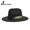 Chapeau Vintage classique en feutre jazz fedora, chapeau à grand bord, cloche cowboy panama pour femmes et hommes, noir et rouge ► Photo 1/6