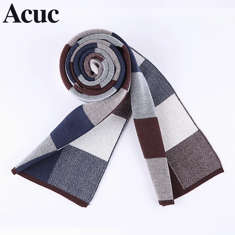 New winter high-end men's casual fashion scarves wool plaid scarf thick warm Business - Цвет: Белый
