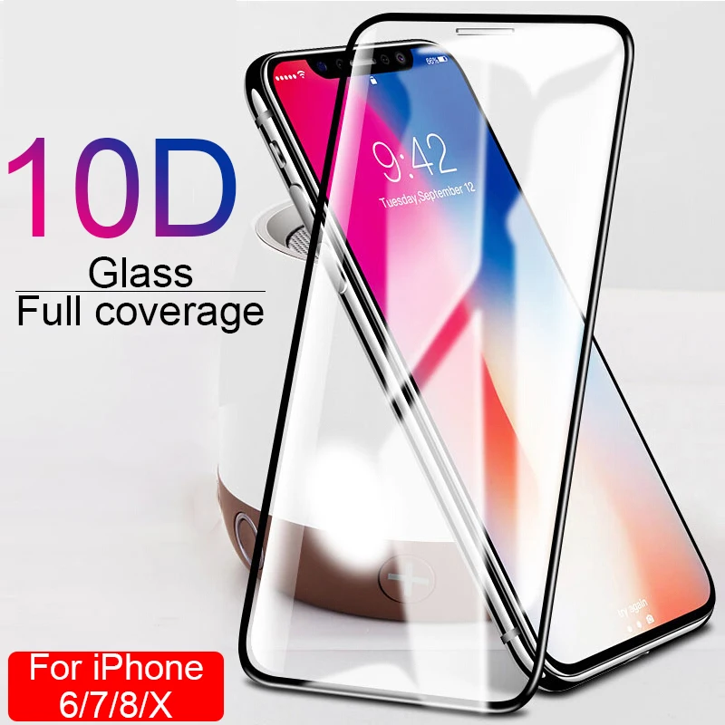 10D полное защитное стекло с закругленными краями для iPhone 7 8 6 6S Plus закаленное X XR XS
