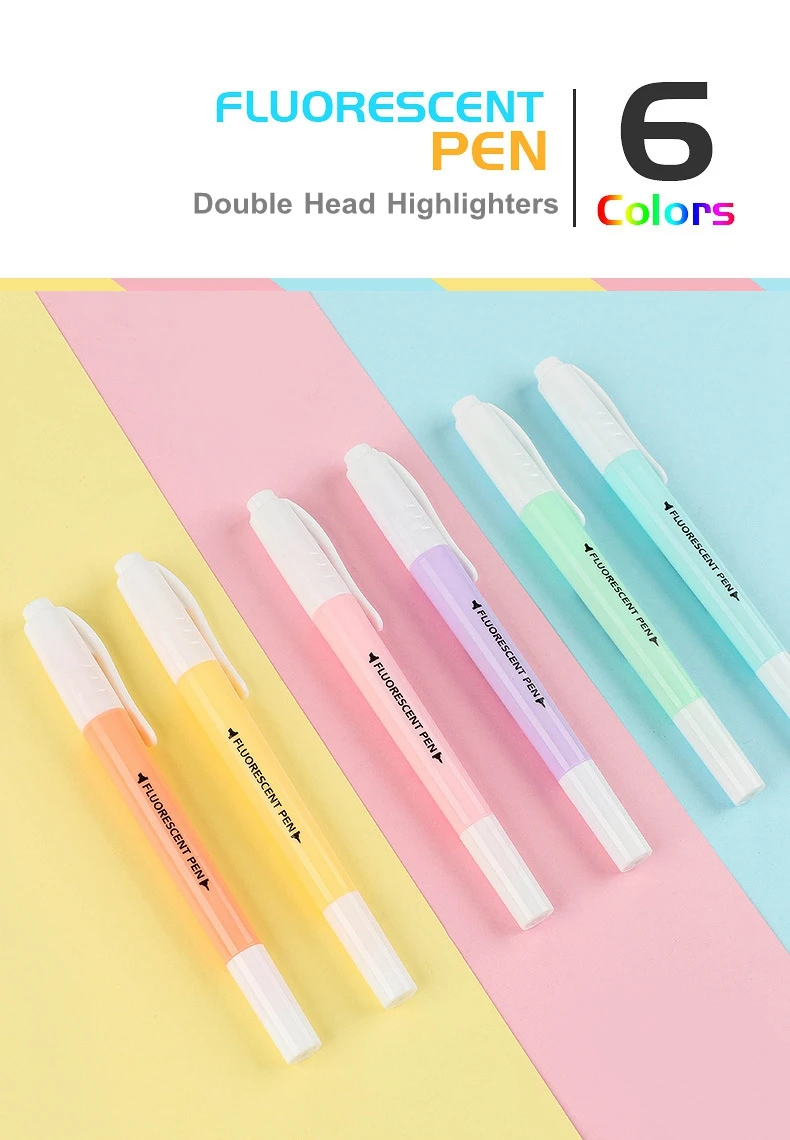 Double Head Fluorescent Highlighter Pen Markers Pastel Drawing Pen for Student School Office Supplies Cute Stationery