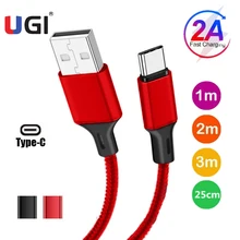 Ugi 2a carregador de cabo de carregamento rápido micro usb c tipo c cabo para samsung huawei tablet sincronização de dados 0.5m 1m 2m 3m trançado náilon vermelho