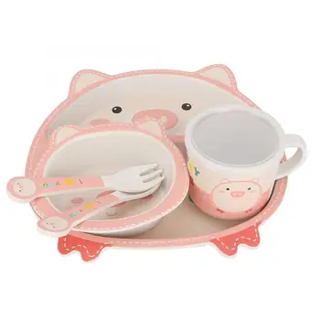

5Pcs/Sets Baby Dish Bamboo Tableware For Kids Baby Feeding Set Dishes Fiber Bowl With Cup Spoon Plate Fork Dish Child Utensils