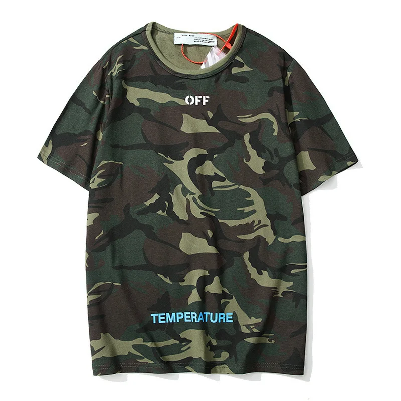 

2019 Summer New Style Europe And America Popular Brand Ow Camouflage Yellow Green Base-Pure Cotton Short-sleeved T-shirt