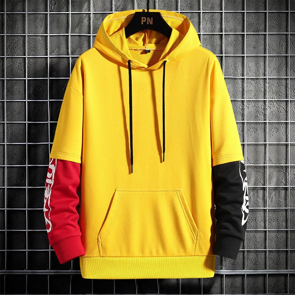 Sudadera con capucha de bloque de colores para hombre, ropa de calle informal, jersey de poliéster 100%, Hip-Hop, primavera y otoño