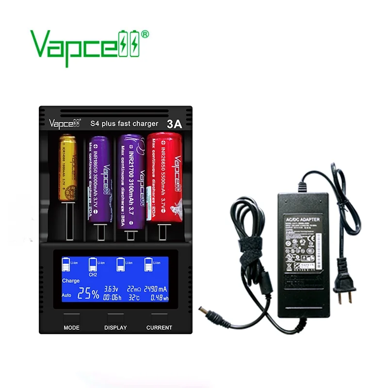 Vapcell s4 plus charger 5v 4 3a low noise fast charger For 10-26mm wide 34-75mm long flashlight/power tools battery charge