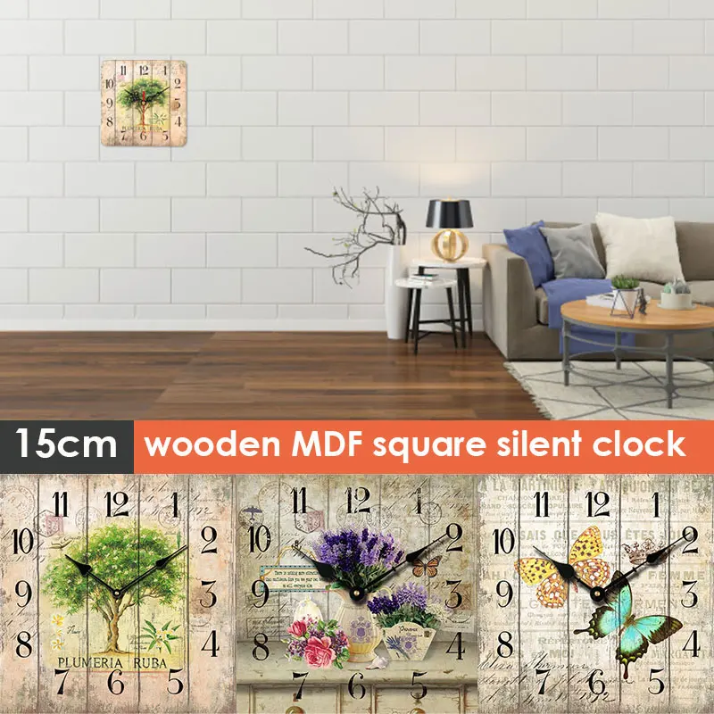 Mute Clocks Decoration Clock MDF Office Square Wood Fashion Digital Wall Hotel Desktop 15cm Silent Holiday Livingroom | Дом и сад